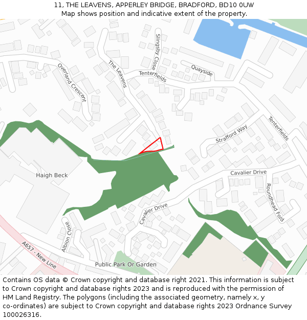 11, THE LEAVENS, APPERLEY BRIDGE, BRADFORD, BD10 0UW: Location map and indicative extent of plot