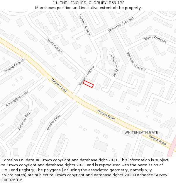 11, THE LENCHES, OLDBURY, B69 1BF: Location map and indicative extent of plot