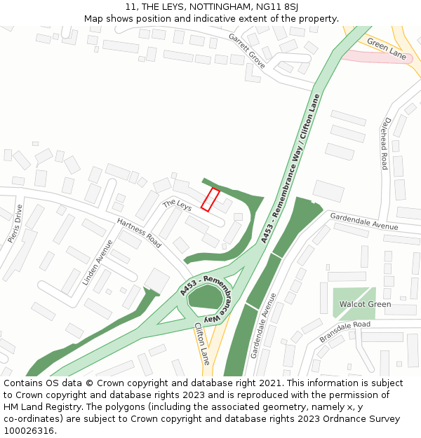 11, THE LEYS, NOTTINGHAM, NG11 8SJ: Location map and indicative extent of plot