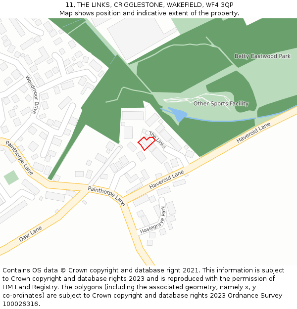 11, THE LINKS, CRIGGLESTONE, WAKEFIELD, WF4 3QP: Location map and indicative extent of plot