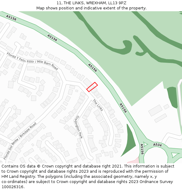 11, THE LINKS, WREXHAM, LL13 9PZ: Location map and indicative extent of plot