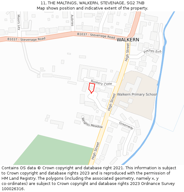 11, THE MALTINGS, WALKERN, STEVENAGE, SG2 7NB: Location map and indicative extent of plot