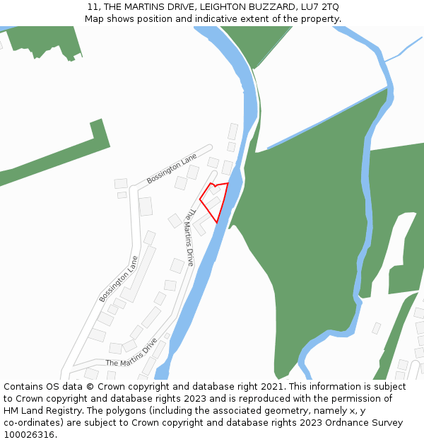 11, THE MARTINS DRIVE, LEIGHTON BUZZARD, LU7 2TQ: Location map and indicative extent of plot