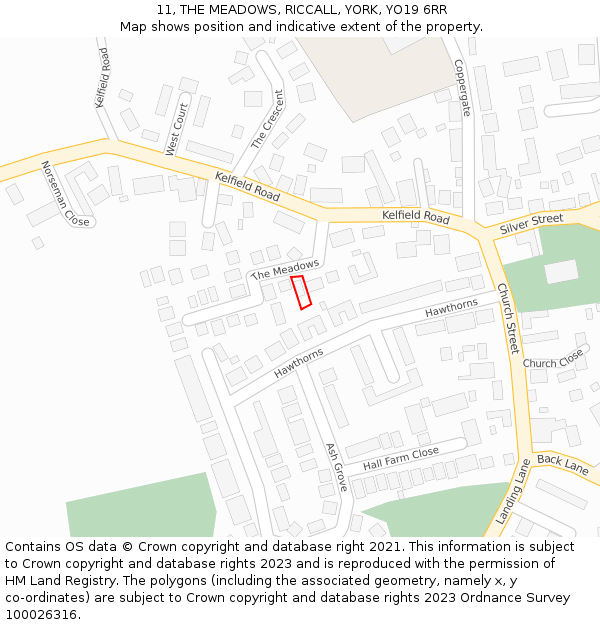 11, THE MEADOWS, RICCALL, YORK, YO19 6RR: Location map and indicative extent of plot