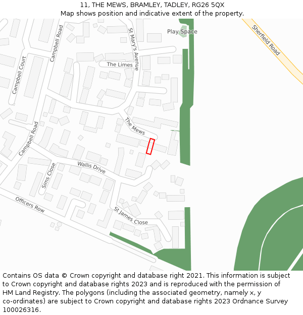 11, THE MEWS, BRAMLEY, TADLEY, RG26 5QX: Location map and indicative extent of plot