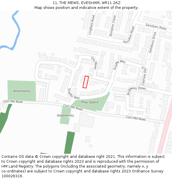 11, THE MEWS, EVESHAM, WR11 2AZ: Location map and indicative extent of plot