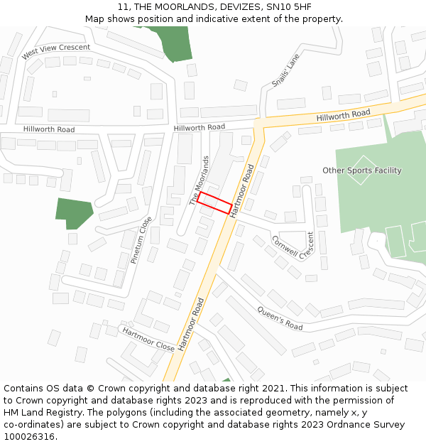 11, THE MOORLANDS, DEVIZES, SN10 5HF: Location map and indicative extent of plot