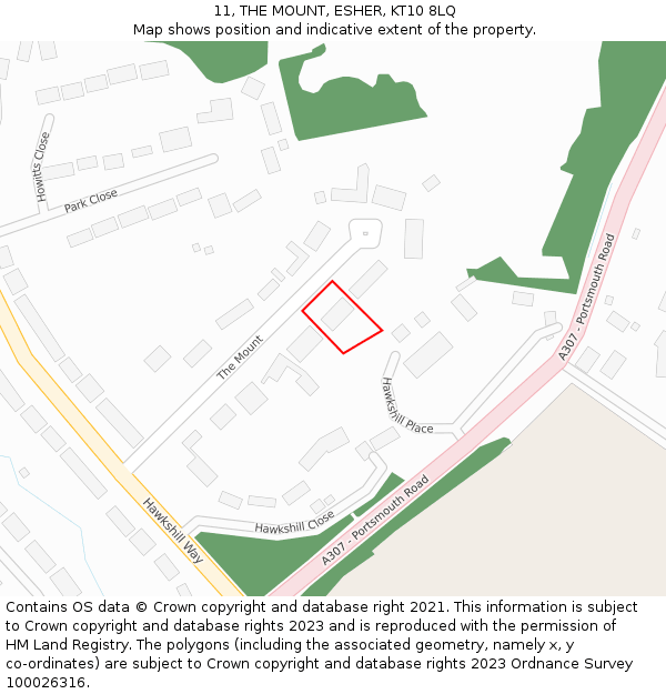 11, THE MOUNT, ESHER, KT10 8LQ: Location map and indicative extent of plot