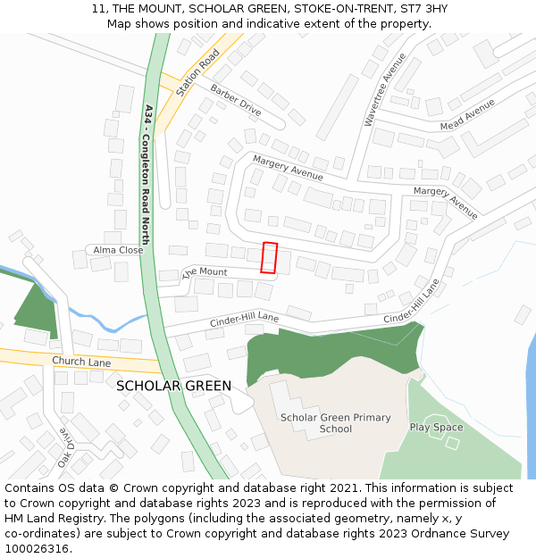 11, THE MOUNT, SCHOLAR GREEN, STOKE-ON-TRENT, ST7 3HY: Location map and indicative extent of plot