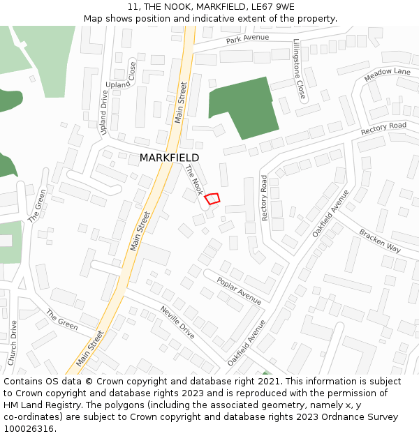 11, THE NOOK, MARKFIELD, LE67 9WE: Location map and indicative extent of plot