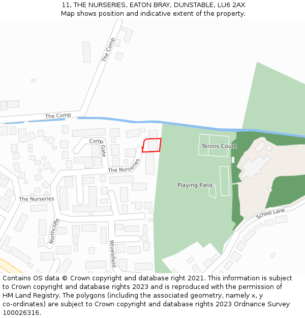 11, THE NURSERIES, EATON BRAY, DUNSTABLE, LU6 2AX: Location map and indicative extent of plot
