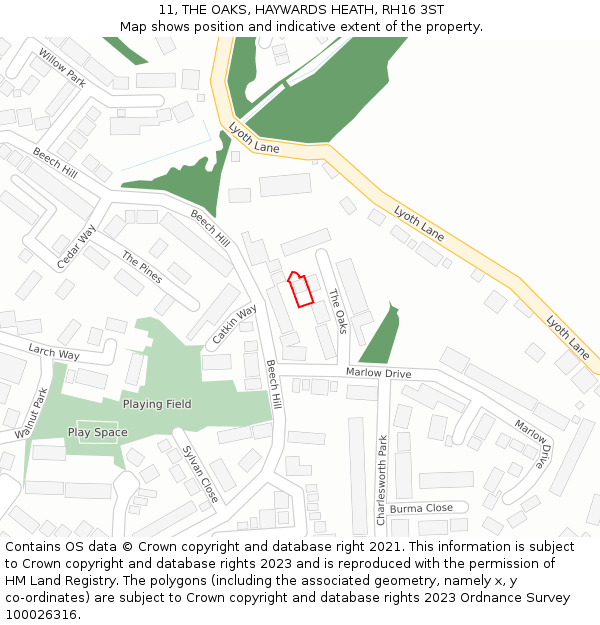 11, THE OAKS, HAYWARDS HEATH, RH16 3ST: Location map and indicative extent of plot