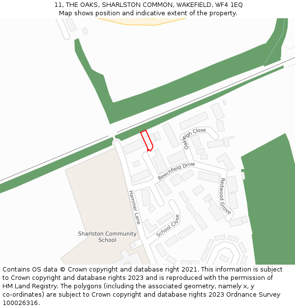 11, THE OAKS, SHARLSTON COMMON, WAKEFIELD, WF4 1EQ: Location map and indicative extent of plot