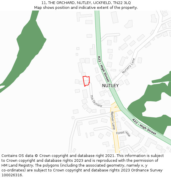 11, THE ORCHARD, NUTLEY, UCKFIELD, TN22 3LQ: Location map and indicative extent of plot