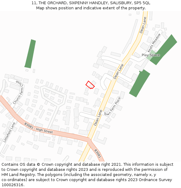 11, THE ORCHARD, SIXPENNY HANDLEY, SALISBURY, SP5 5QL: Location map and indicative extent of plot