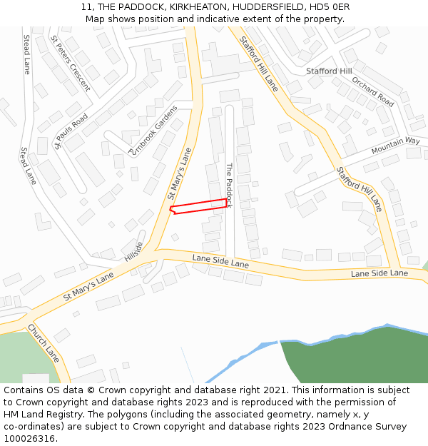 11, THE PADDOCK, KIRKHEATON, HUDDERSFIELD, HD5 0ER: Location map and indicative extent of plot