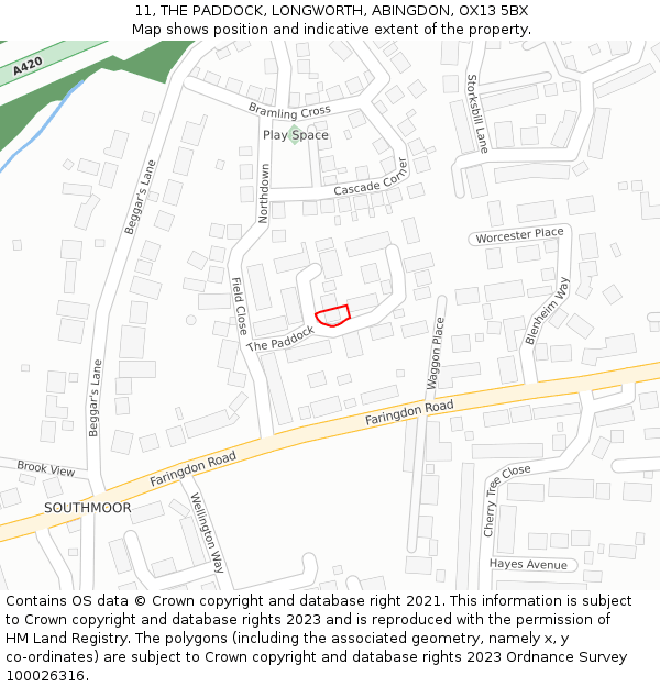 11, THE PADDOCK, LONGWORTH, ABINGDON, OX13 5BX: Location map and indicative extent of plot