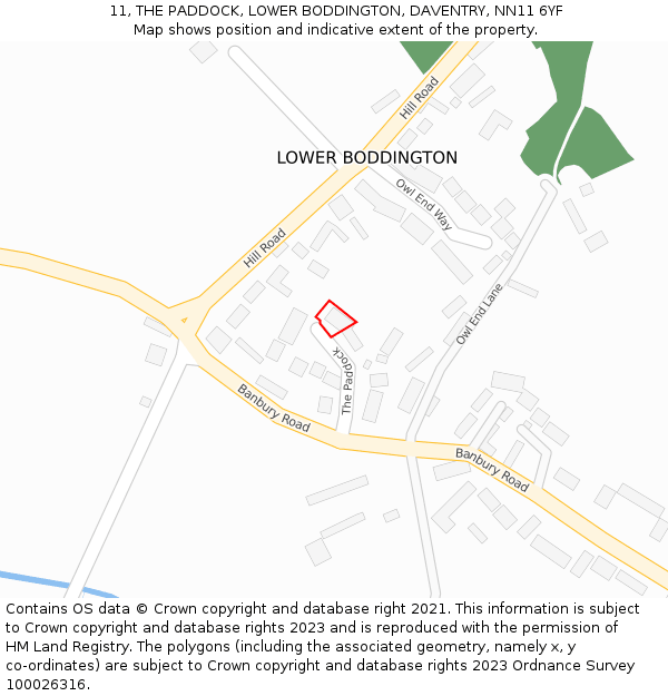 11, THE PADDOCK, LOWER BODDINGTON, DAVENTRY, NN11 6YF: Location map and indicative extent of plot