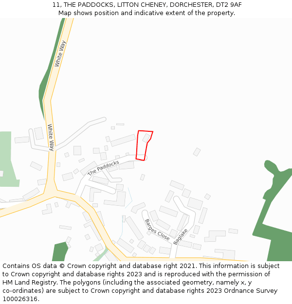 11, THE PADDOCKS, LITTON CHENEY, DORCHESTER, DT2 9AF: Location map and indicative extent of plot