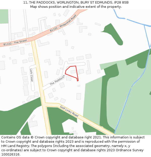 11, THE PADDOCKS, WORLINGTON, BURY ST EDMUNDS, IP28 8SB: Location map and indicative extent of plot
