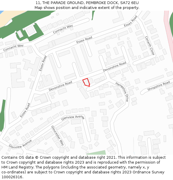 11, THE PARADE GROUND, PEMBROKE DOCK, SA72 6EU: Location map and indicative extent of plot