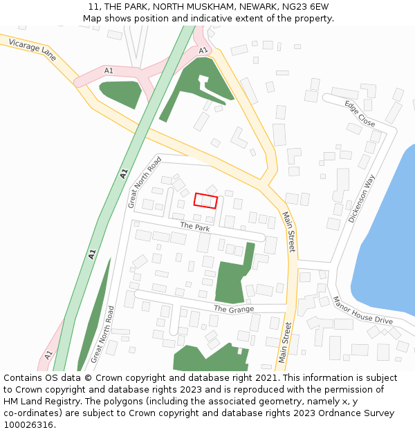 11, THE PARK, NORTH MUSKHAM, NEWARK, NG23 6EW: Location map and indicative extent of plot