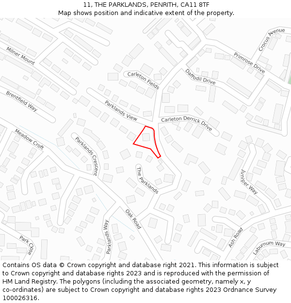 11, THE PARKLANDS, PENRITH, CA11 8TF: Location map and indicative extent of plot