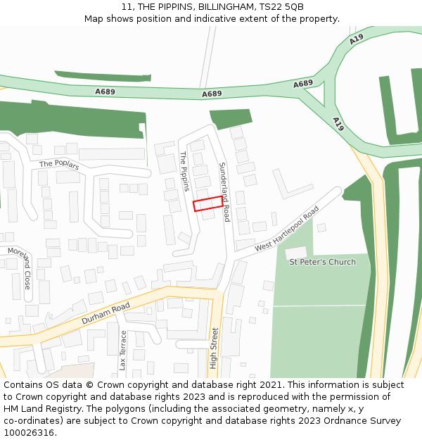 11, THE PIPPINS, BILLINGHAM, TS22 5QB: Location map and indicative extent of plot