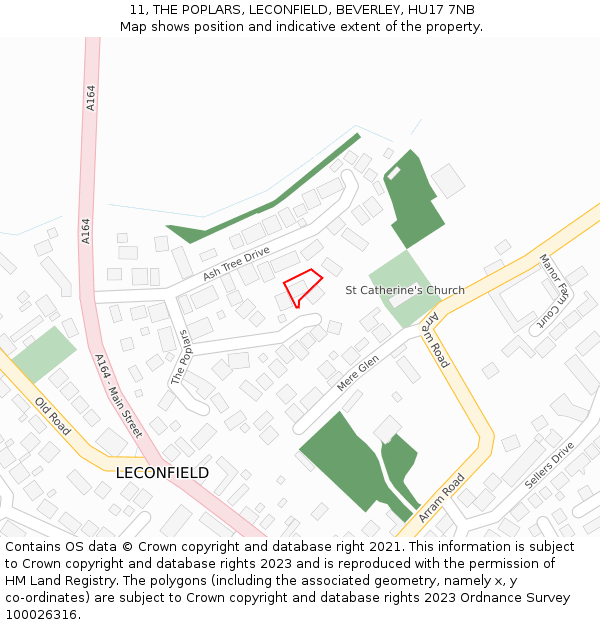 11, THE POPLARS, LECONFIELD, BEVERLEY, HU17 7NB: Location map and indicative extent of plot