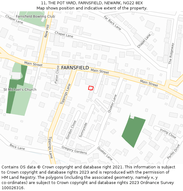 11, THE POT YARD, FARNSFIELD, NEWARK, NG22 8EX: Location map and indicative extent of plot