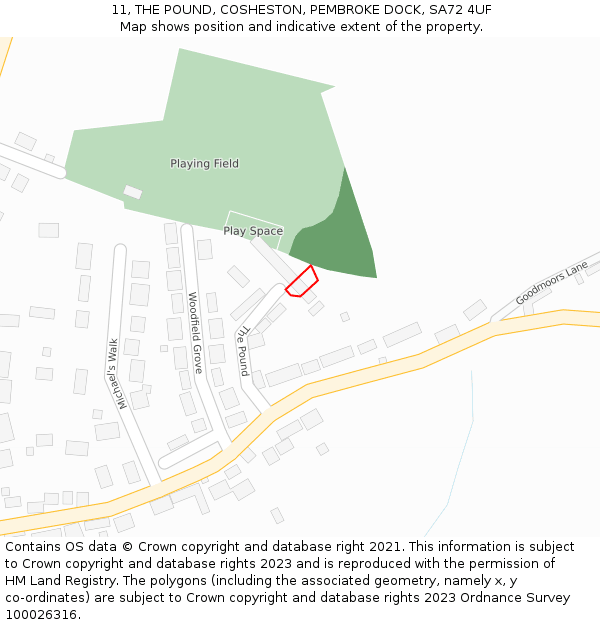 11, THE POUND, COSHESTON, PEMBROKE DOCK, SA72 4UF: Location map and indicative extent of plot