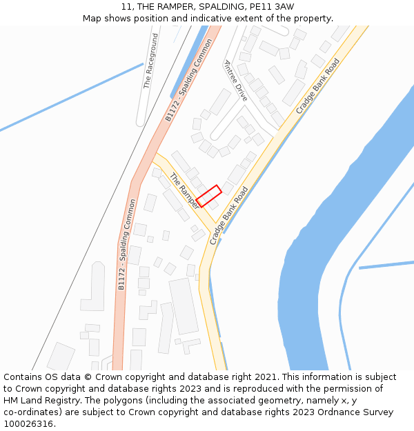 11, THE RAMPER, SPALDING, PE11 3AW: Location map and indicative extent of plot