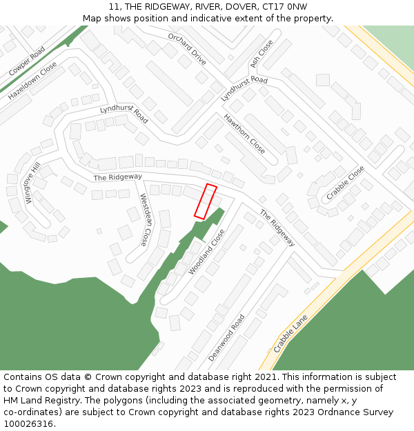 11, THE RIDGEWAY, RIVER, DOVER, CT17 0NW: Location map and indicative extent of plot