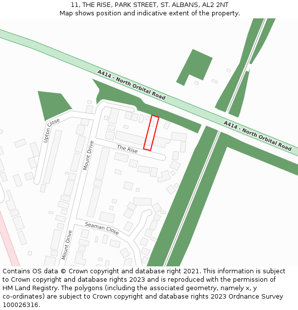 11, THE RISE, PARK STREET, ST. ALBANS, AL2 2NT: Location map and indicative extent of plot