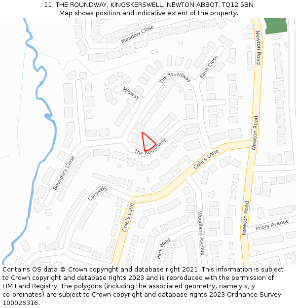 11, THE ROUNDWAY, KINGSKERSWELL, NEWTON ABBOT, TQ12 5BN: Location map and indicative extent of plot