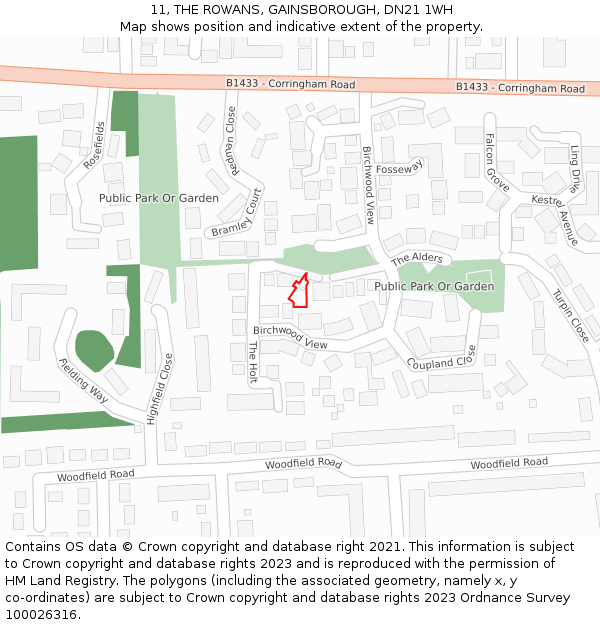 11, THE ROWANS, GAINSBOROUGH, DN21 1WH: Location map and indicative extent of plot