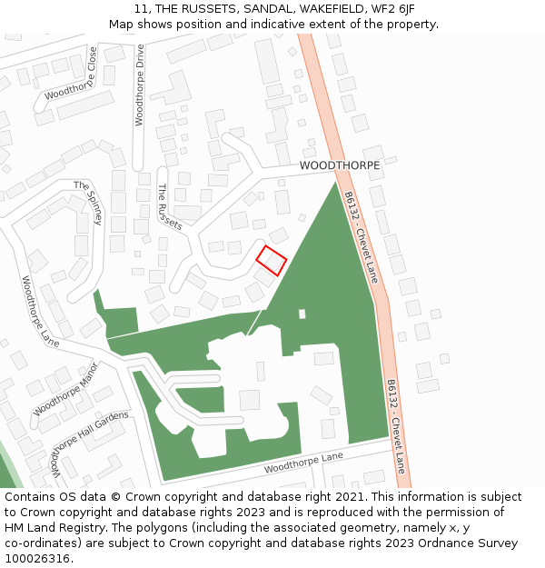 11, THE RUSSETS, SANDAL, WAKEFIELD, WF2 6JF: Location map and indicative extent of plot