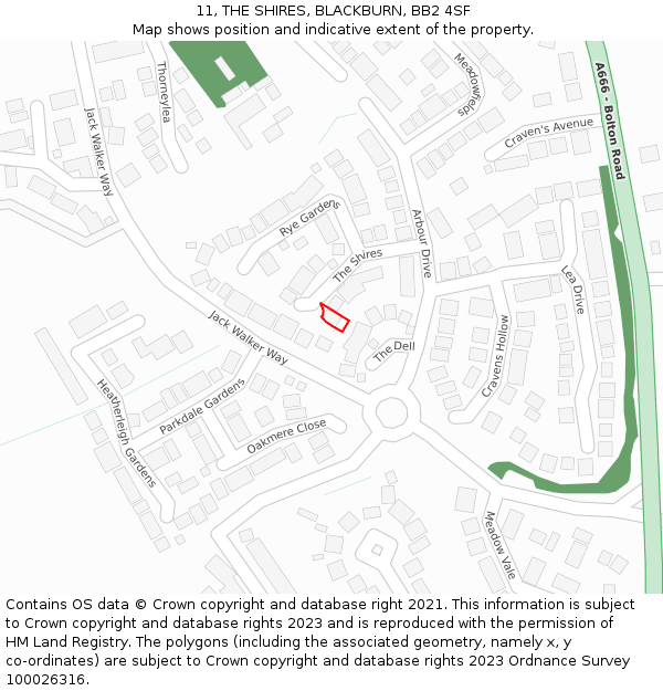 11, THE SHIRES, BLACKBURN, BB2 4SF: Location map and indicative extent of plot