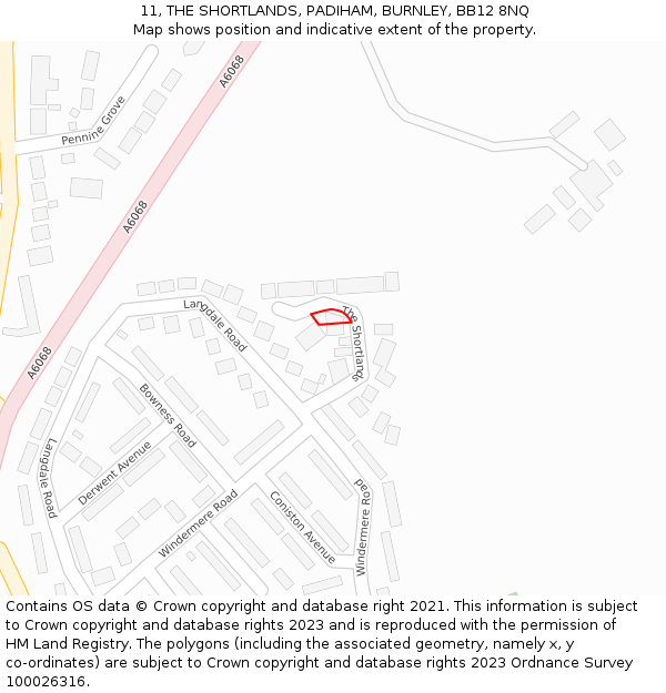 11, THE SHORTLANDS, PADIHAM, BURNLEY, BB12 8NQ: Location map and indicative extent of plot