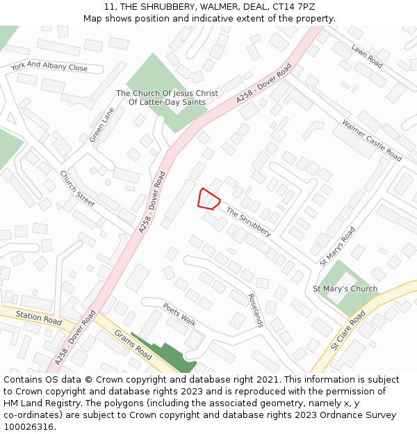 11, THE SHRUBBERY, WALMER, DEAL, CT14 7PZ: Location map and indicative extent of plot