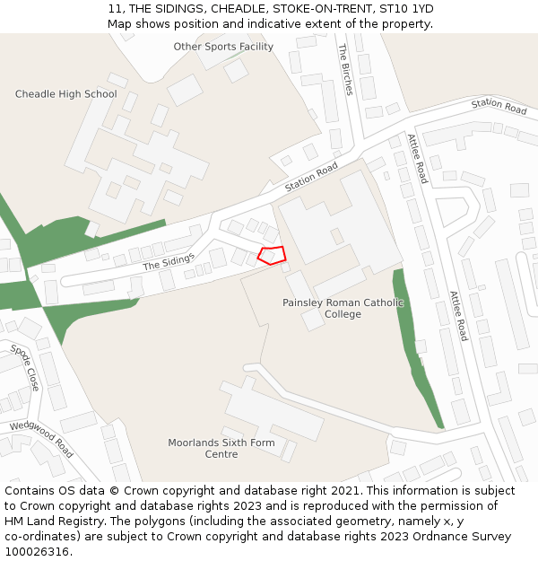 11, THE SIDINGS, CHEADLE, STOKE-ON-TRENT, ST10 1YD: Location map and indicative extent of plot