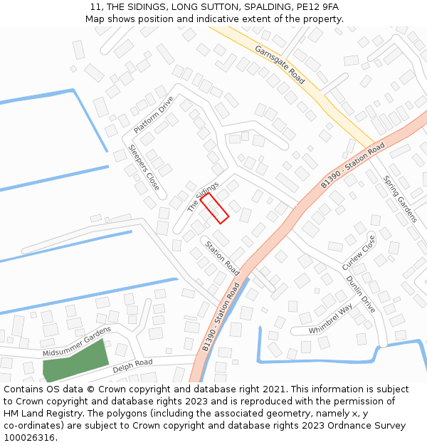 11, THE SIDINGS, LONG SUTTON, SPALDING, PE12 9FA: Location map and indicative extent of plot