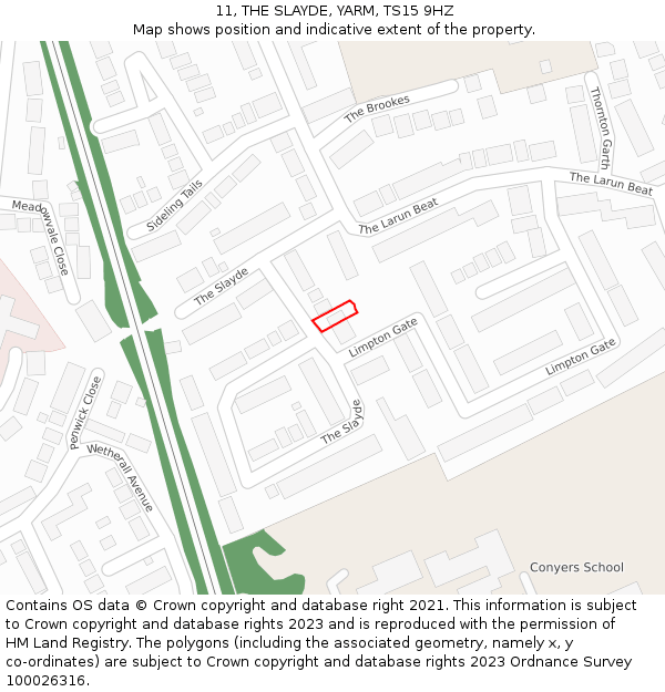11, THE SLAYDE, YARM, TS15 9HZ: Location map and indicative extent of plot