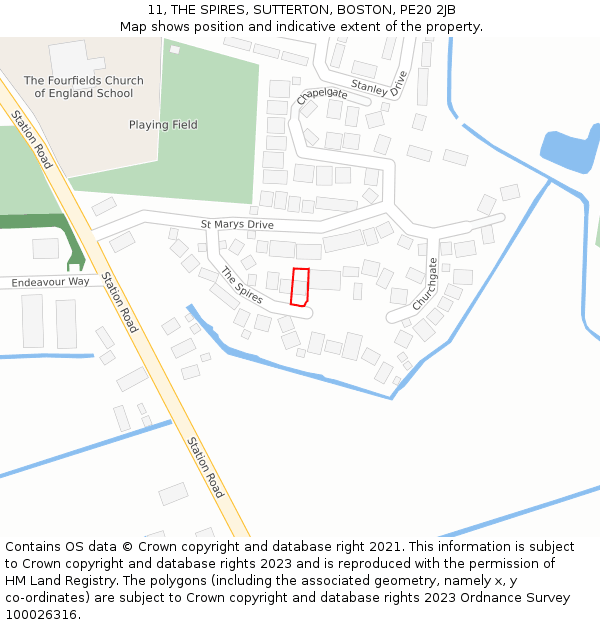 11, THE SPIRES, SUTTERTON, BOSTON, PE20 2JB: Location map and indicative extent of plot