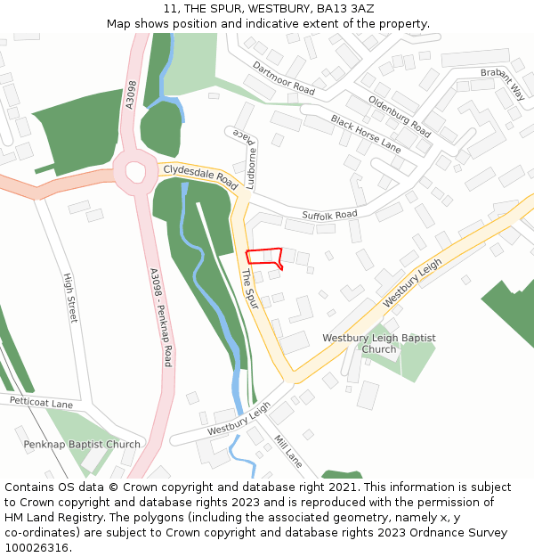 11, THE SPUR, WESTBURY, BA13 3AZ: Location map and indicative extent of plot