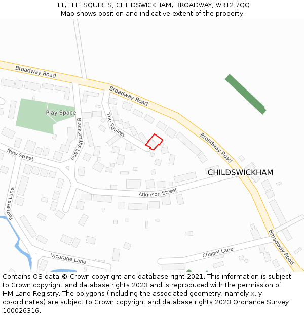 11, THE SQUIRES, CHILDSWICKHAM, BROADWAY, WR12 7QQ: Location map and indicative extent of plot