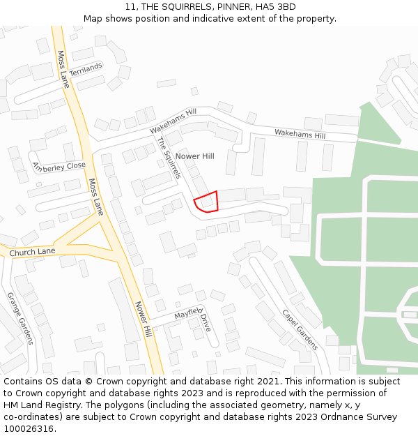 11, THE SQUIRRELS, PINNER, HA5 3BD: Location map and indicative extent of plot