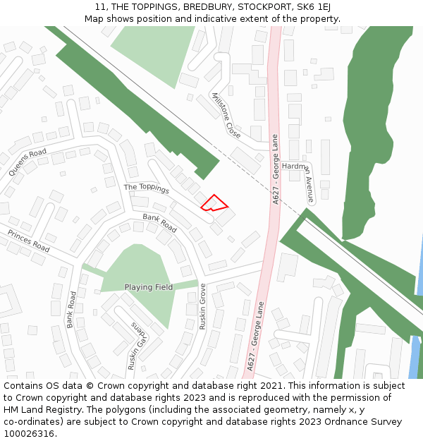 11, THE TOPPINGS, BREDBURY, STOCKPORT, SK6 1EJ: Location map and indicative extent of plot