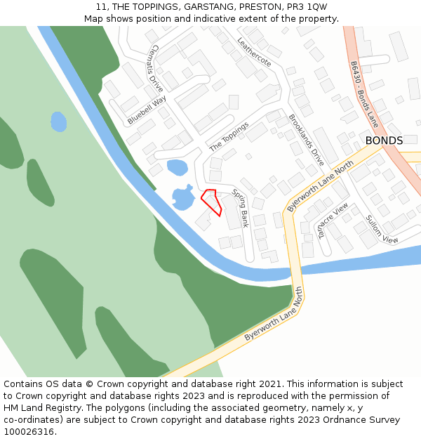 11, THE TOPPINGS, GARSTANG, PRESTON, PR3 1QW: Location map and indicative extent of plot