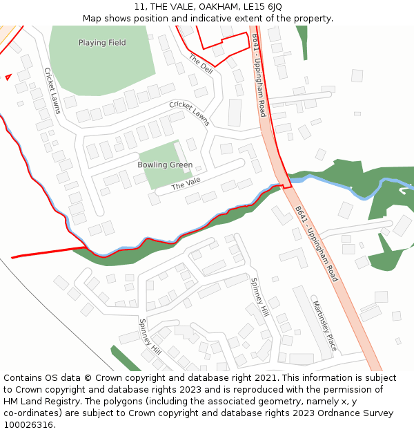 11, THE VALE, OAKHAM, LE15 6JQ: Location map and indicative extent of plot